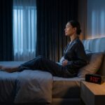 Person sitting calmly in a dim bedroom at 3:00 AM practicing breathing exercises to cope with middle‑of‑the‑night insomnia